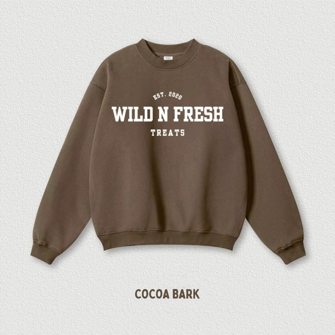 Wild n Fresh Treats Varsity Crewneck - Cocoa Bark [PREORDER]